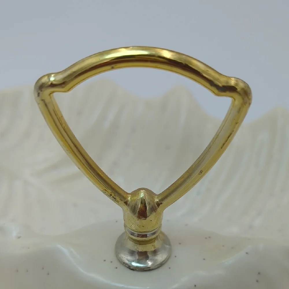 Vintage California Pottery Tidbit Serving Dish Cream with Gold Handle MCM